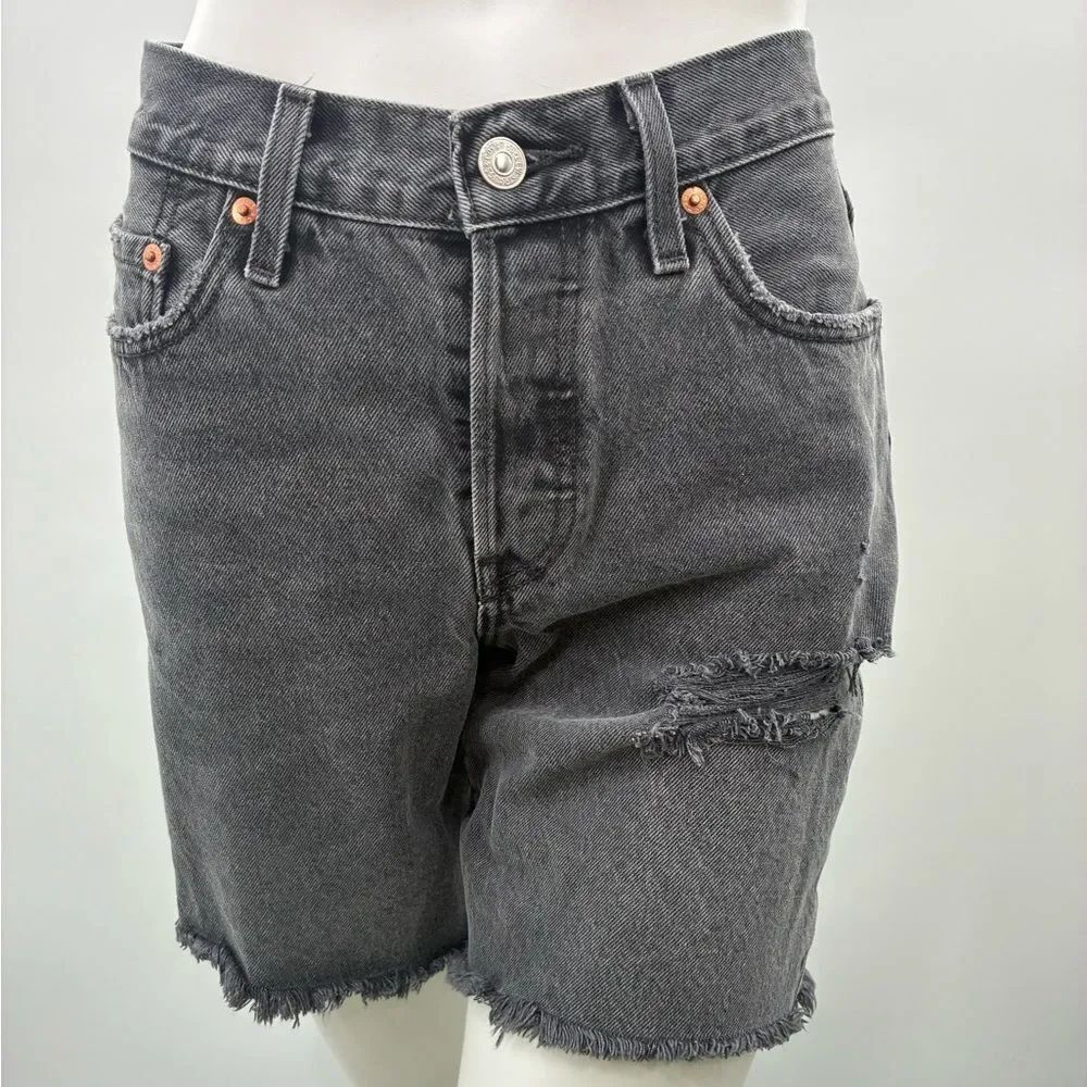 3For$20 Levi's Gray Distressed High-Rise Black Wash  Denim 90's Shorts size 25W